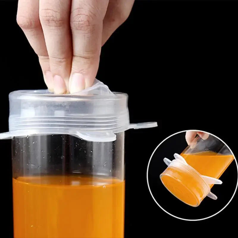 6 Pcs/Set Reusable Silicone Covers Caps Adaptable Silicone Lids For Cans Food Dishes Fresh-keeping Kitchen Accessories Utensils