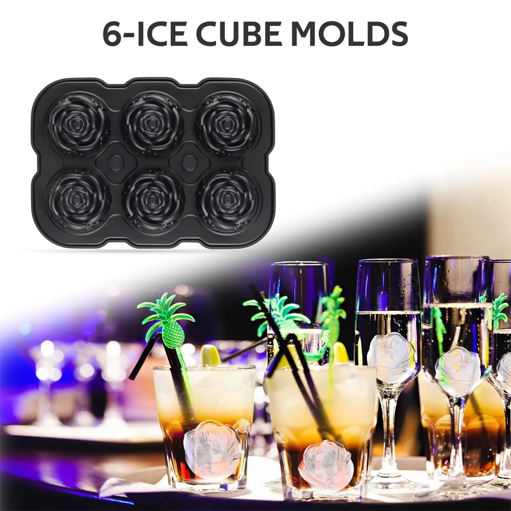 Large Ice Cube Tray Rose Shape Ice Molds Diamond 3D Silicone Mould Reusable for Cocktails Whiskey Party Supplies Ice Maker Mold
