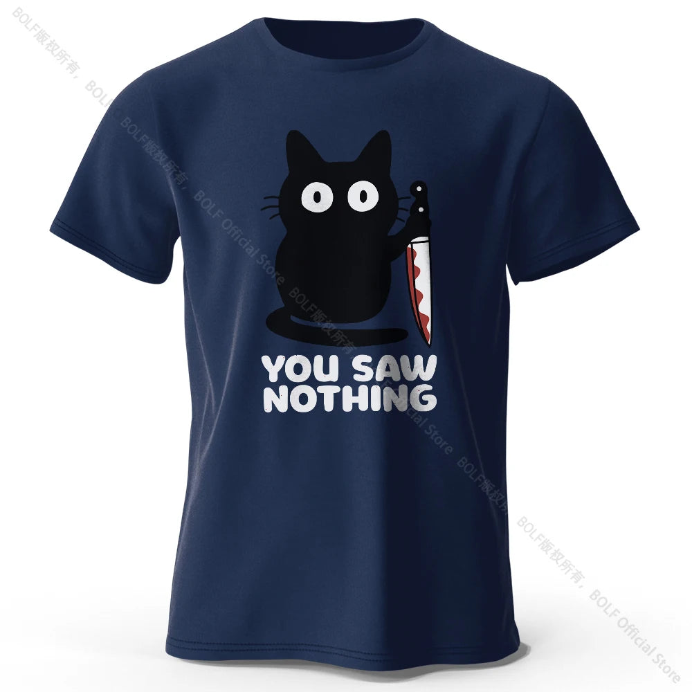 Women's Funny Cat Printed Basic Crew Neck 100% Cotton T-Shirt, Breathable Round Neck Short Sleeve Tee Unisex Fit for Men & Women