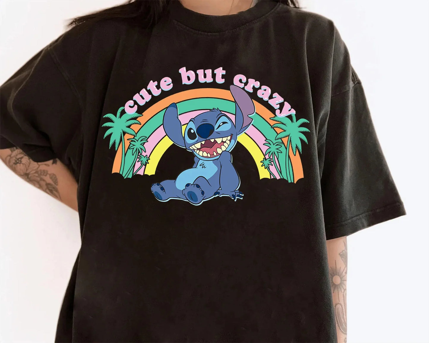 Disney Stitch Cartoon Pattern Printed Cotton Short Sleeve T-shirt Summer Women's Travel Family Party Tee Versatile Commuter Top