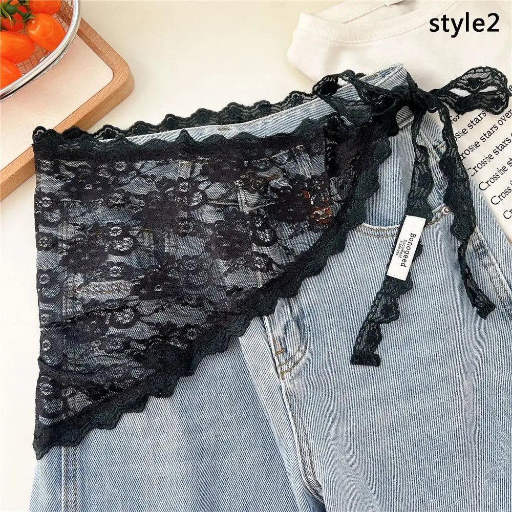 Y2K Stacked Lace Half Skirt Women Lace Tulle Bandage Skirt Layering Small Butt Curtain Short Skirt Flower Triangle Hair Scarf