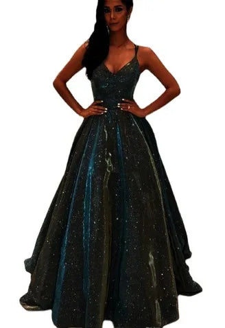 Women Strap Sleeveless High Waist Sequines Long Maxi Dress Floor Length A Line V Neck Sexy Summer Spring Party Evening
