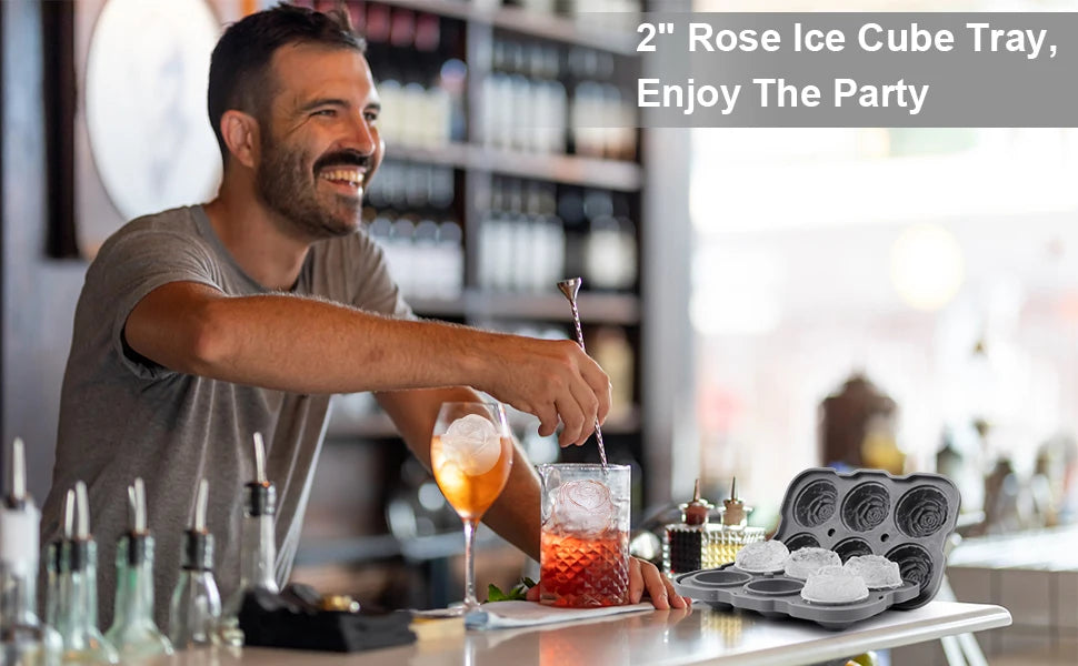 Large Ice Cube Tray Rose Shape Ice Molds Diamond 3D Silicone Mould Reusable for Cocktails Whiskey Party Supplies Ice Maker Mold