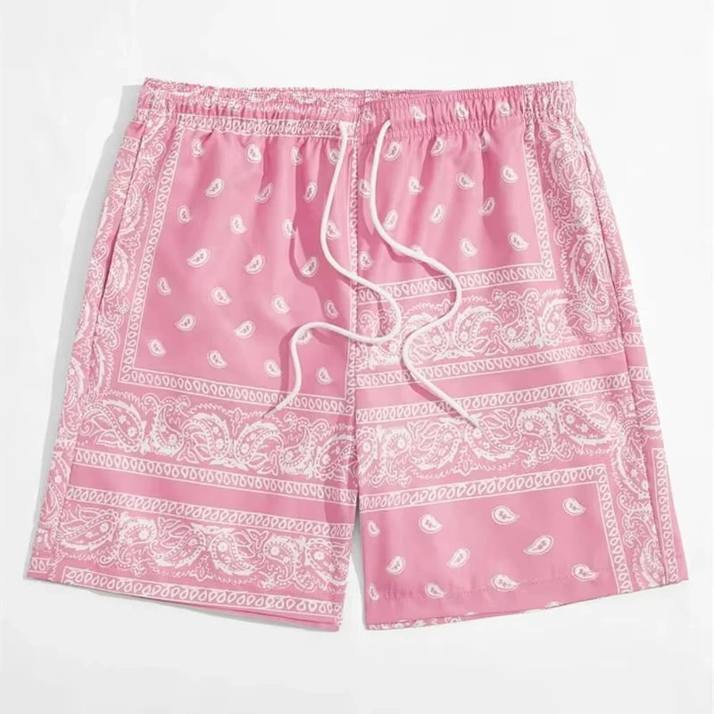 Trend Bandana Graphic Beach Short for Men Summer Fashion 3D Printed Swim Trunks Loose Casual Streetwear Hawaiian Short Pants