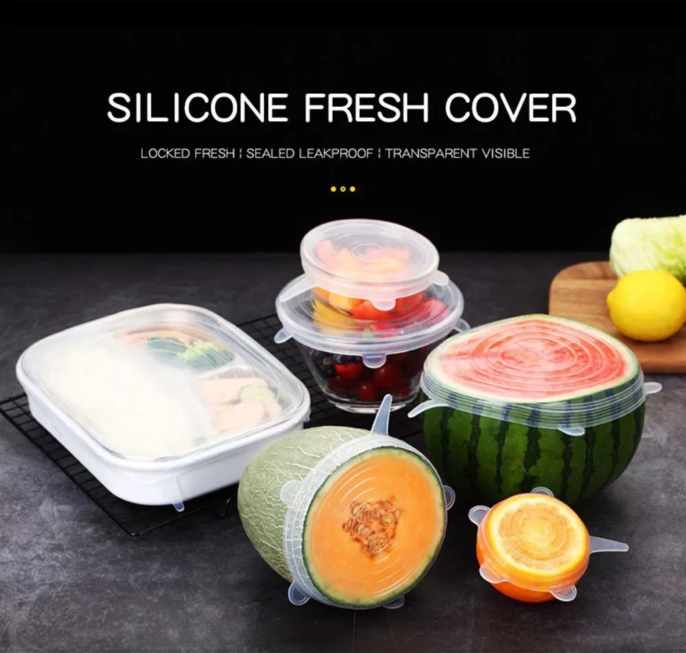 6 Pcs Silicone Cover Stretch Lids for Kitchen Microwave Food Covers Bowl Caps Elastic Silicone Lid Cap Universal Adaptable Lids