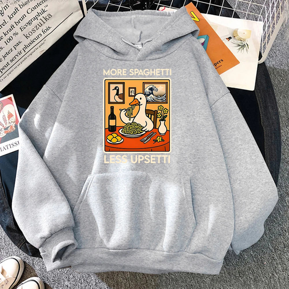 Funny Duck Spaghetti Hoodie More Spaghetti Less Upsetti Women Hoodies Autumn Winter Clothes Aesthetic Sweatshirt Vintage