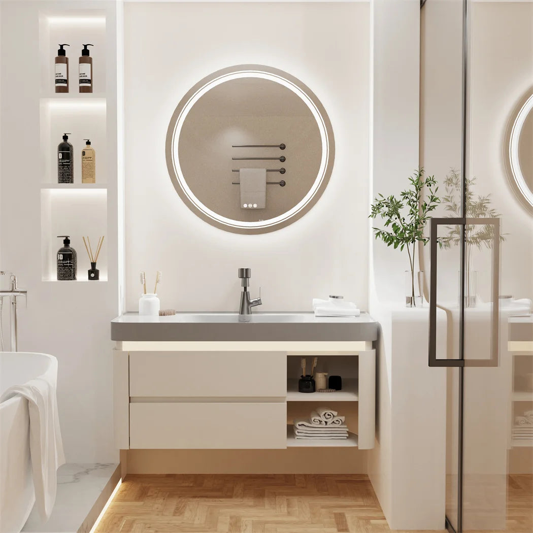 LUVODI Round Smart Mirror Bathroom Illuminate Waterproof Wash Basin Shower Vanity Mirror with Touch Screen