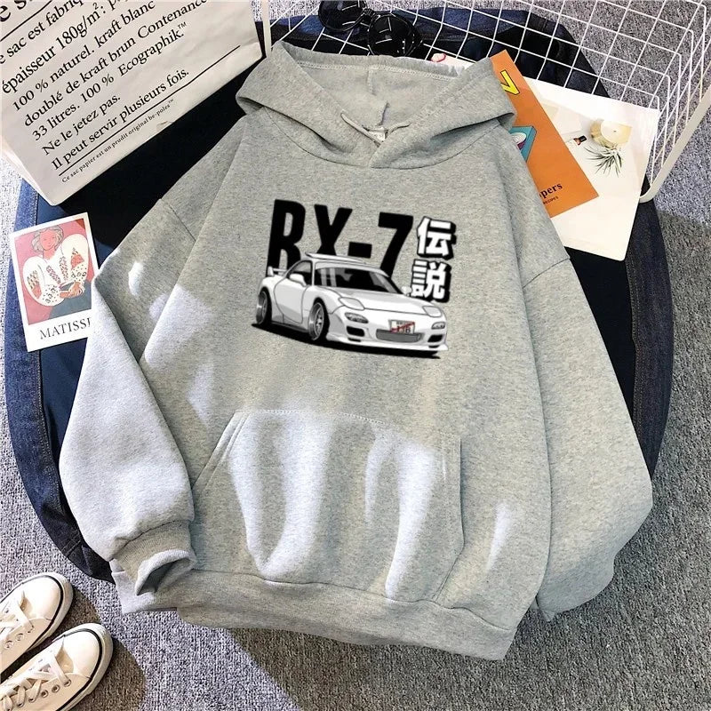 Initial D Hoodie Jdm Vintage Rx7 Fd Drift Japanese Car Print Sweatshirt Harajuku Loose Women's Sportswear Street Pullover Y2KTop