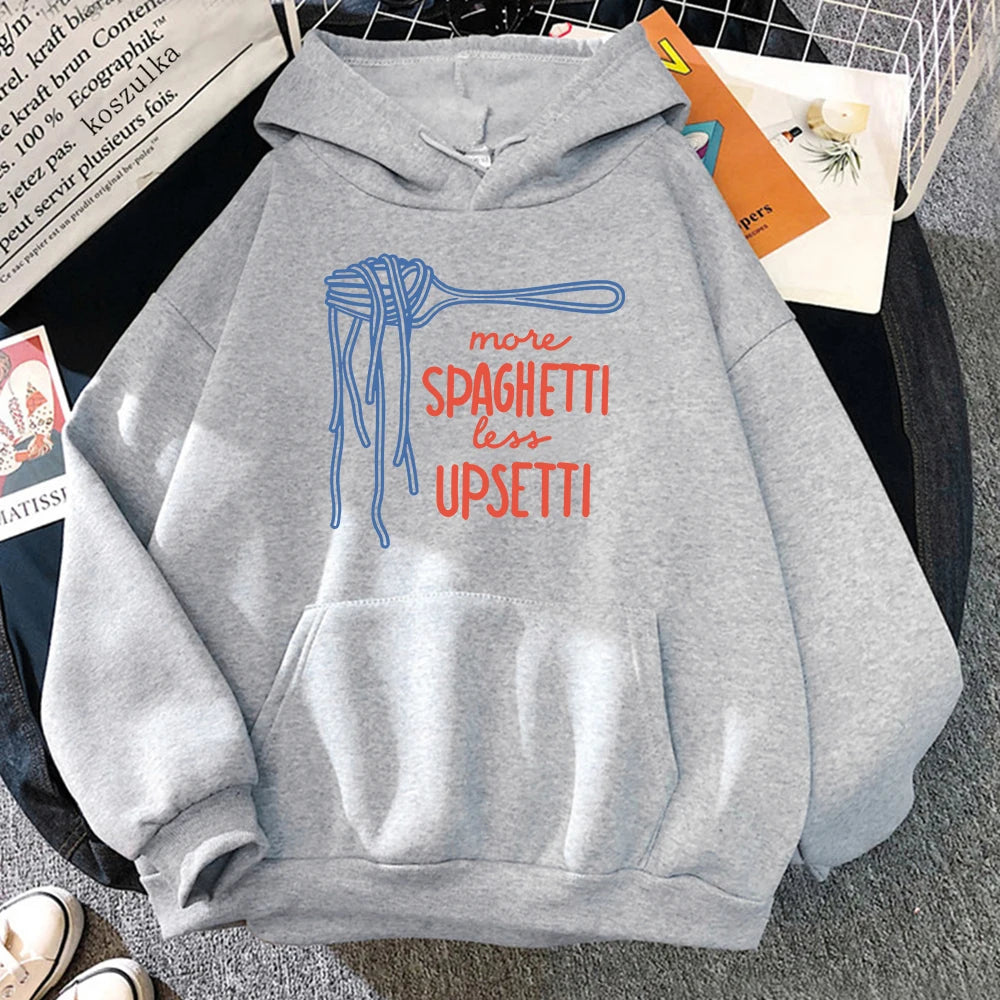 Funny Duck Spaghetti Hoodie More Spaghetti Less Upsetti Women Hoodies Autumn Winter Clothes Aesthetic Sweatshirt Vintage
