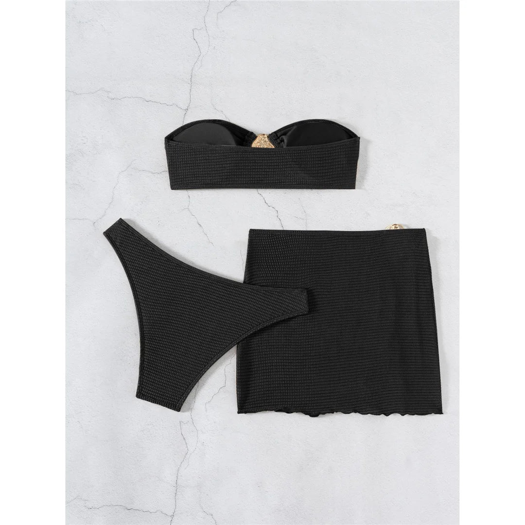 5 Colors With Skirt Bandeau Bikini Female Swimsuit Women Swimwear Three-pieces Bikini set Padded Bather Bathing Suit Swim V6624