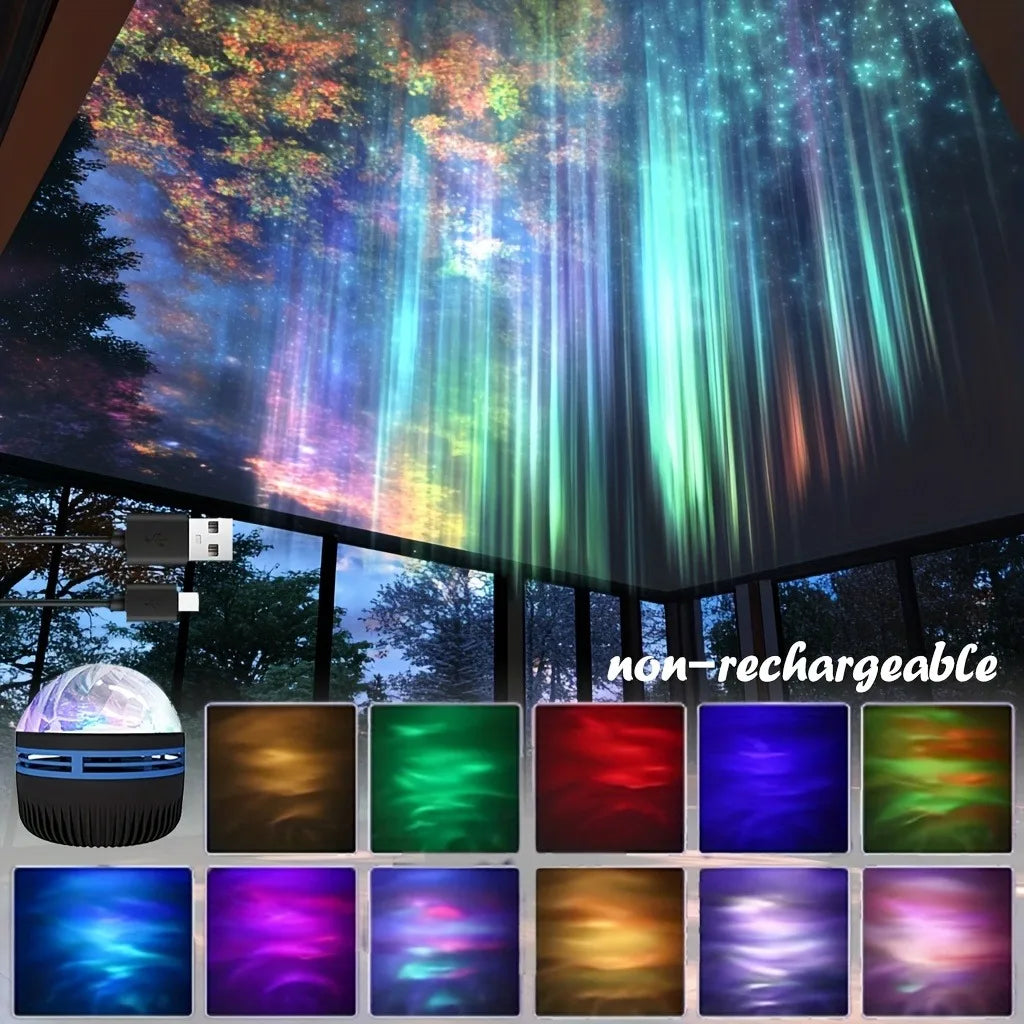 Water Ripple/Dreamy Aurora Magic Projection Light 7-Color Remote Control Projector Usb Powered Colorful Atmosphere Night Light
