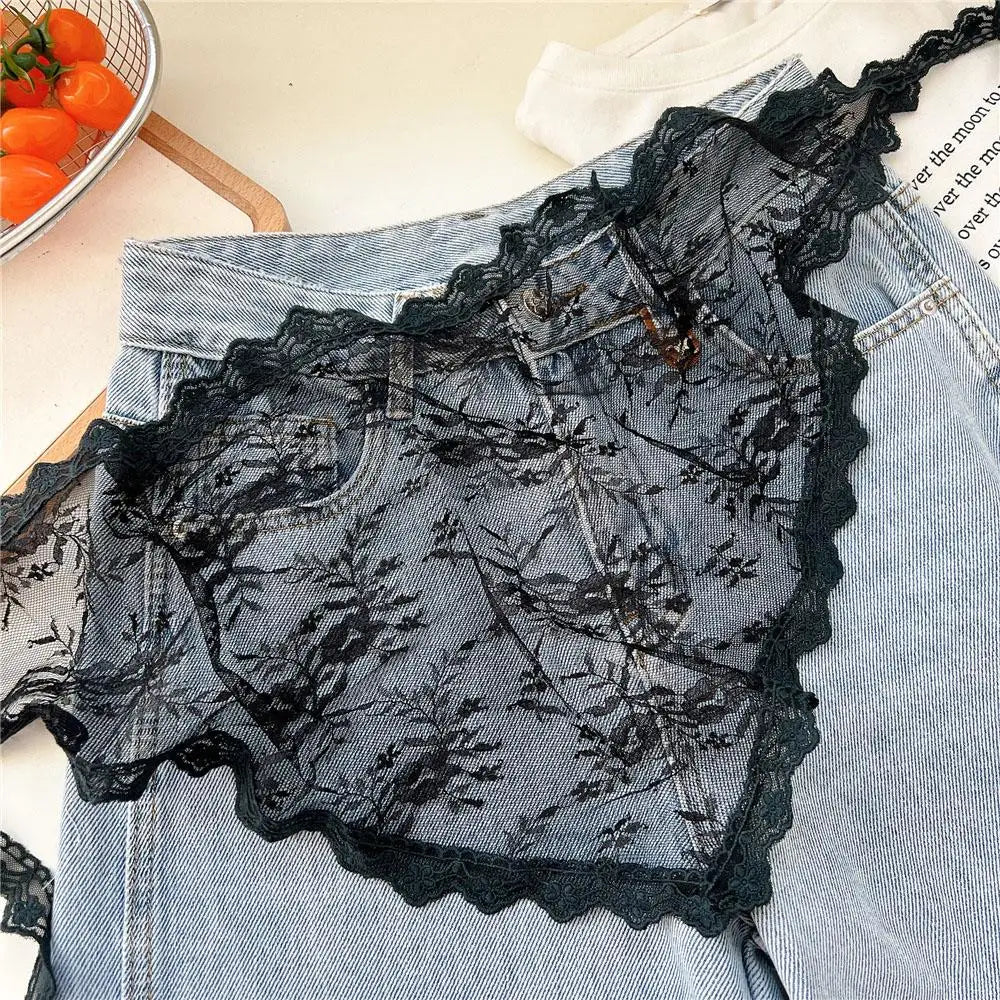 Y2K Stacked Lace Half Skirt Women Lace Tulle Bandage Skirt Layering Small Butt Curtain Short Skirt Flower Triangle Hair Scarf
