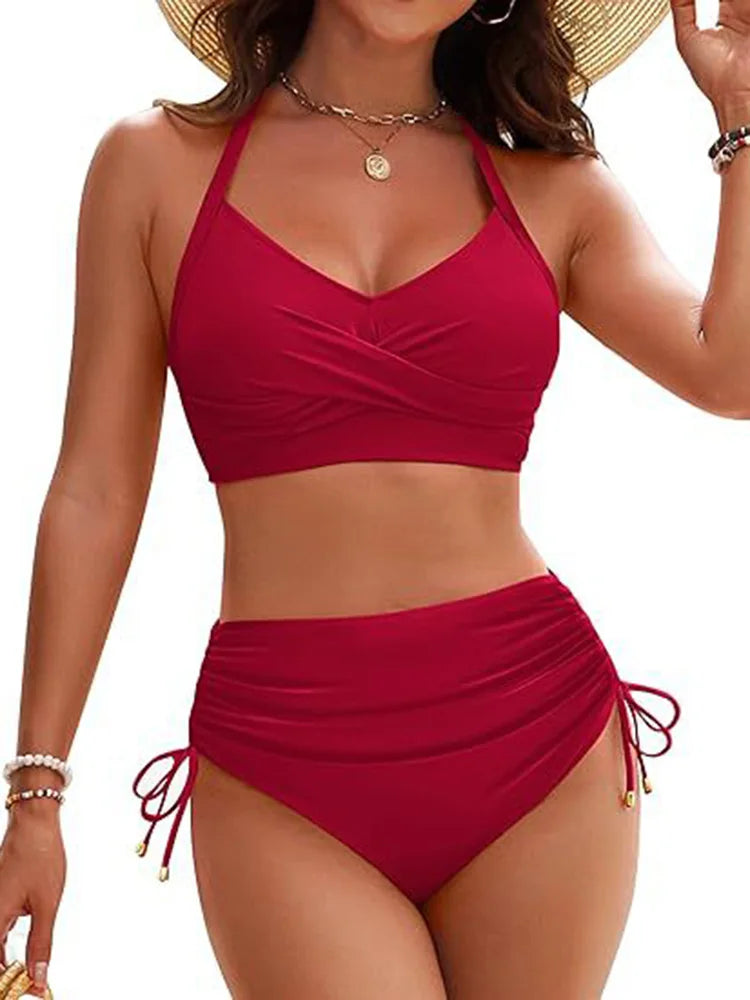 OIINAA Striped Bikini Set Women Sexy Swimsuit Shirring Two-Piece Backless Female Swimwear Bathing Summer 2025 Fashion Beachwear
