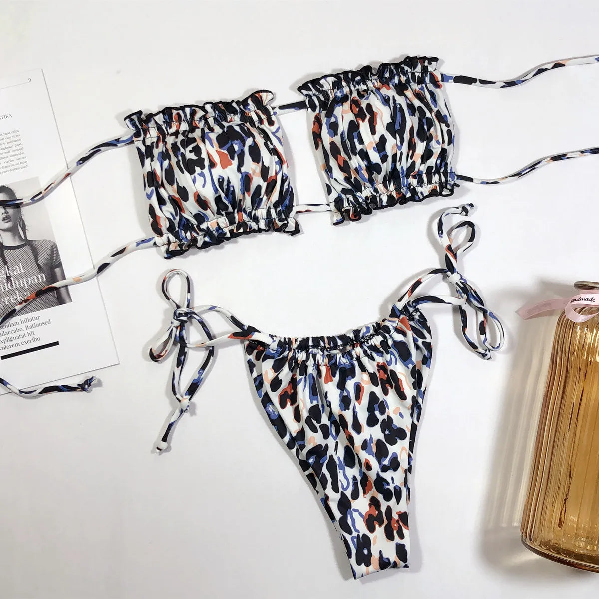 Sexy Bikini 2025 Pleated Bandeau Swimsuit Female Swimwear Women Mini Thong Bikini Set Bather Swimming Beachwear for Bathing Suit
