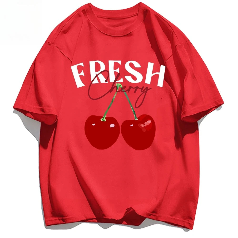 T-shirts créatifs avec imprimé cerises fraîches pour femmes, style hip-hop, vêtements d'été confortables et décontractés