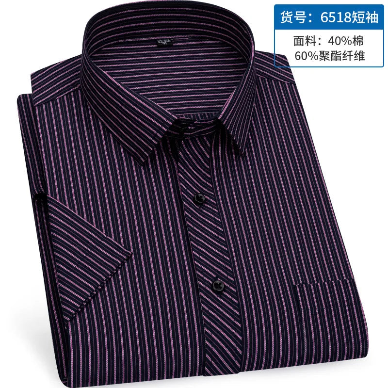 Summer thin men's business social short-sleeved shirt professional formal striped casual non-ironing breathable shirt slim fit
