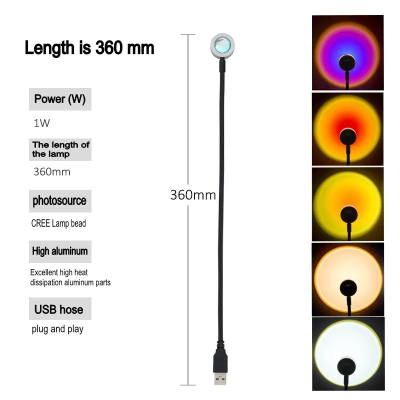 USB Rainbow Projector Sunset Lights Create a Relaxed Atmosphere - Perfect for Home Decoration, Photography Lighting, Coffee Shop
