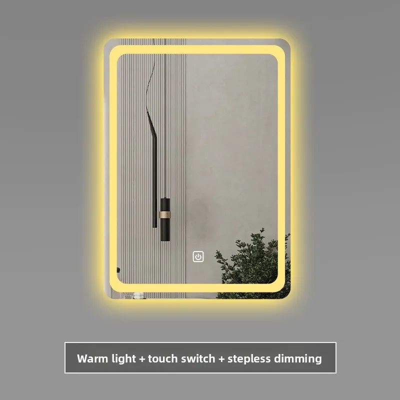 Stylish Square Smart Bathroom Mirror Washstand Makeup Mirror LED Lights Front and Rear Luminous Plug-in Full Body Mirror Vanity