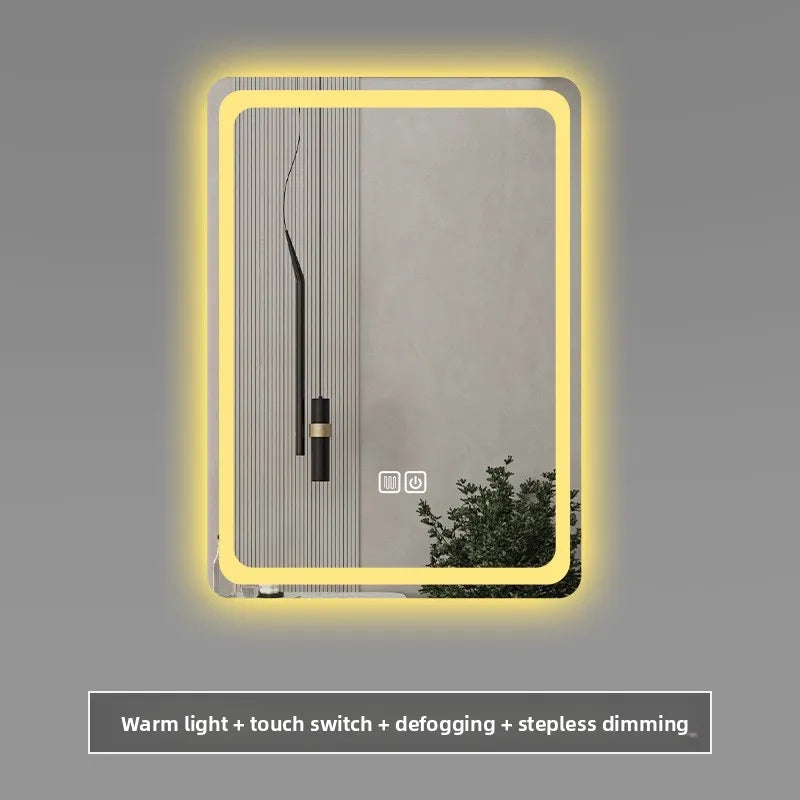 Stylish Square Smart Bathroom Mirror Washstand Makeup Mirror LED Lights Front and Rear Luminous Plug-in Full Body Mirror Vanity