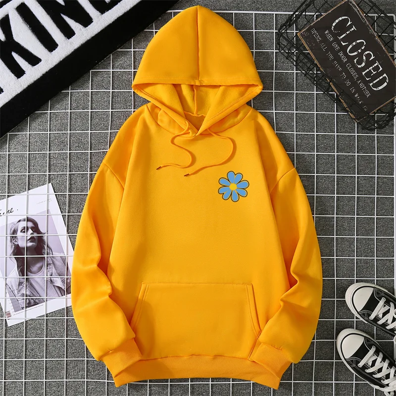 KoreaLuxury Brand Unisex Streetwear Tops Chrysanthemum Graphic Winter Autumn Womens Hoodie Street Hip-hop Leisure Loose Pullover