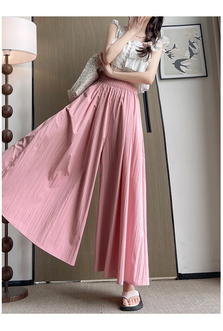 BIVIGAOS Spring Summer A-Line High Waist Pants Skirt Women Trend Fashion Japanese Culottes Casual Loose Ice Silk Wide Leg Pants