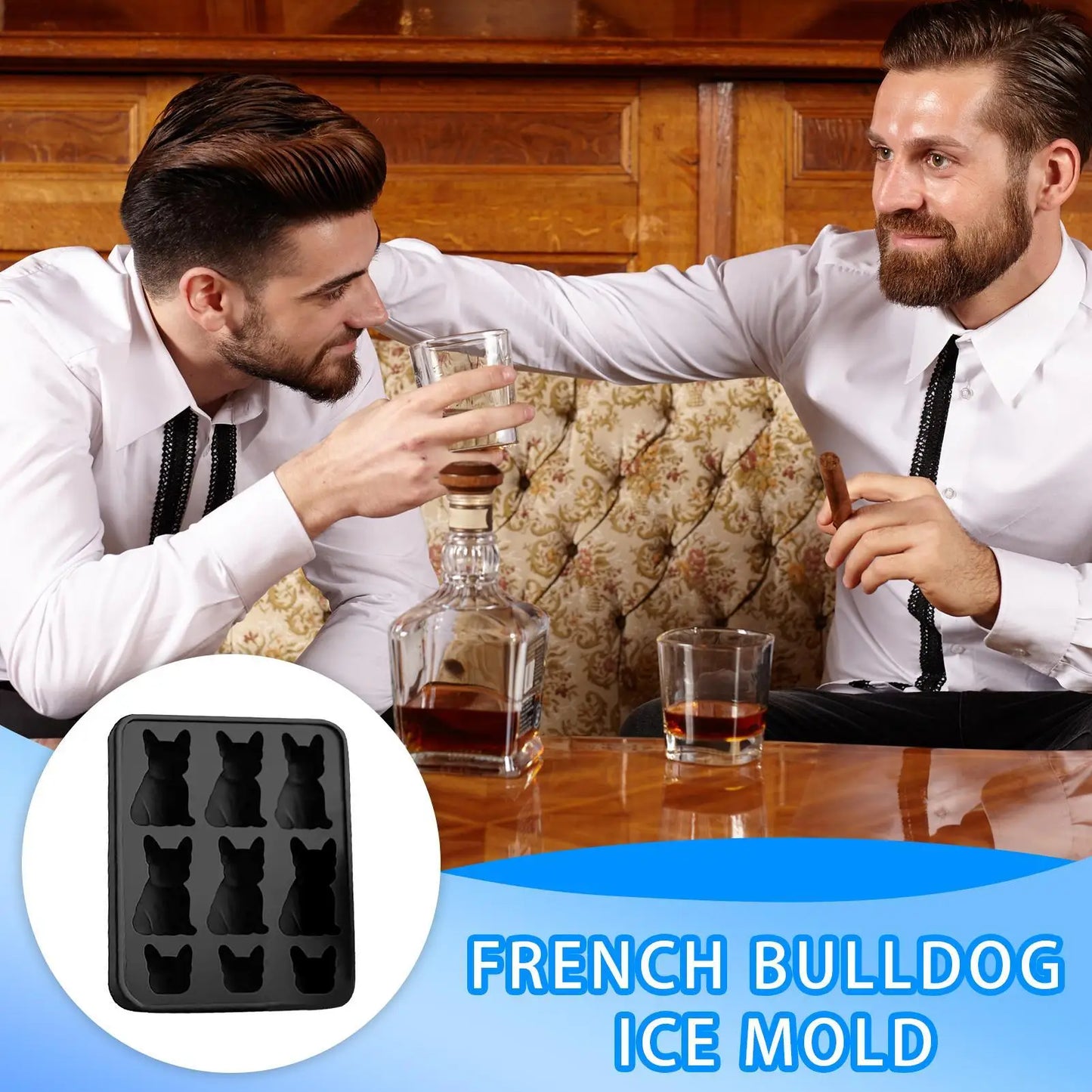 Whiskey Ice Mold Silicone Novelty French Bulldog Ice Mold 9-Grids Easy Release Food-Grade Drink Iceblock Maker Reusable Whiskey