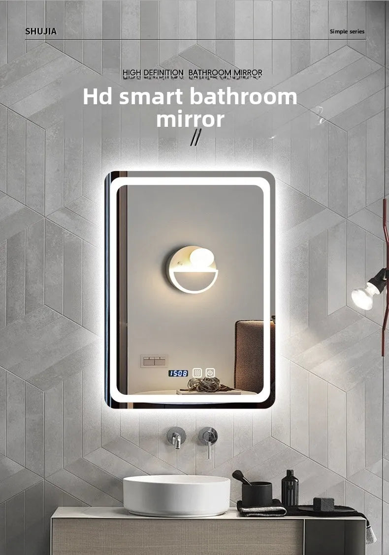 Stylish Square Smart Bathroom Mirror Washstand Makeup Mirror LED Lights Front and Rear Luminous Plug-in Full Body Mirror Vanity