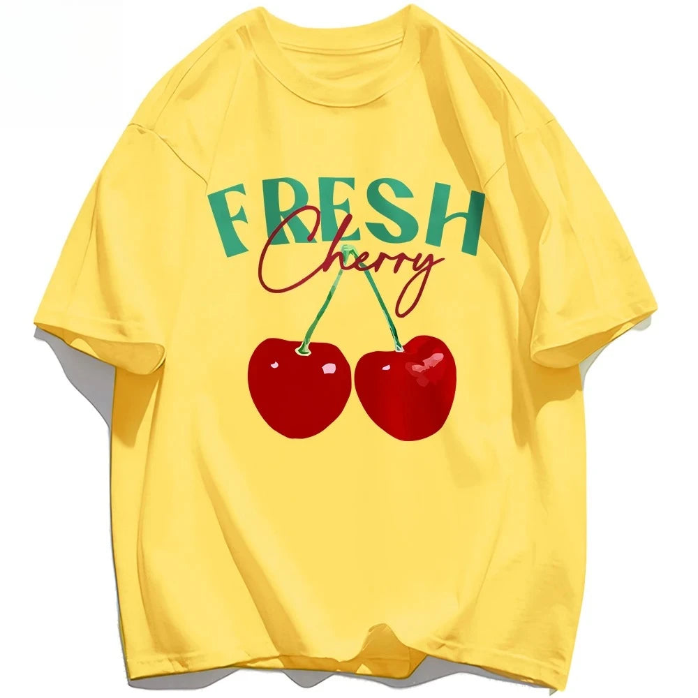 T-shirts créatifs avec imprimé cerises fraîches pour femmes, style hip-hop, vêtements d'été confortables et décontractés