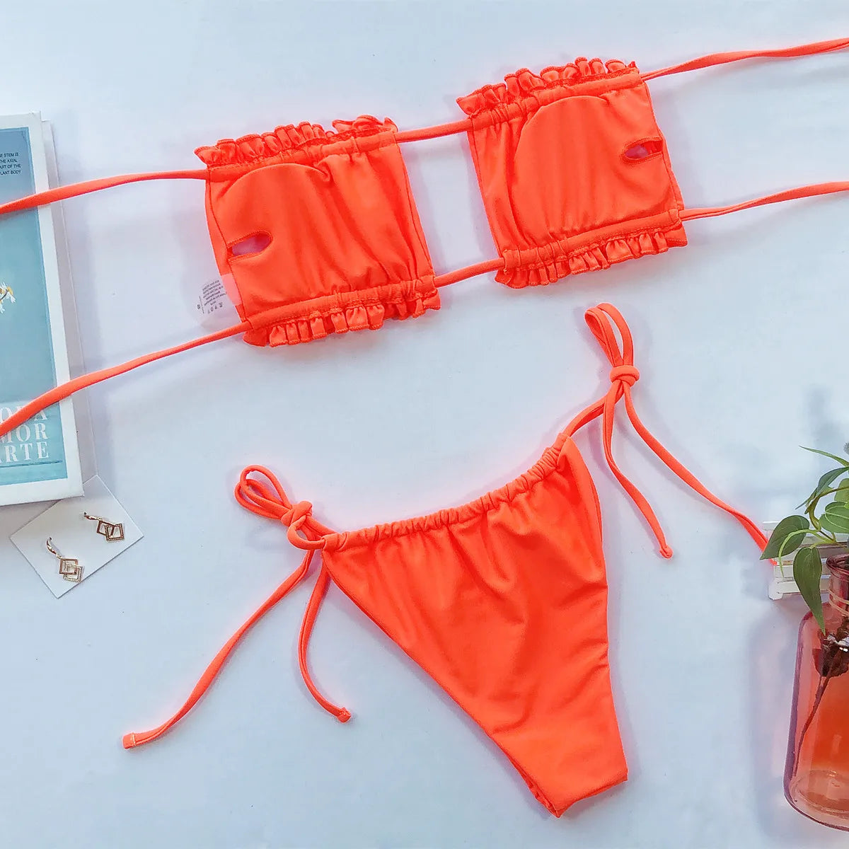 Sexy Bikini 2025 Pleated Bandeau Swimsuit Female Swimwear Women Mini Thong Bikini Set Bather Swimming Beachwear for Bathing Suit