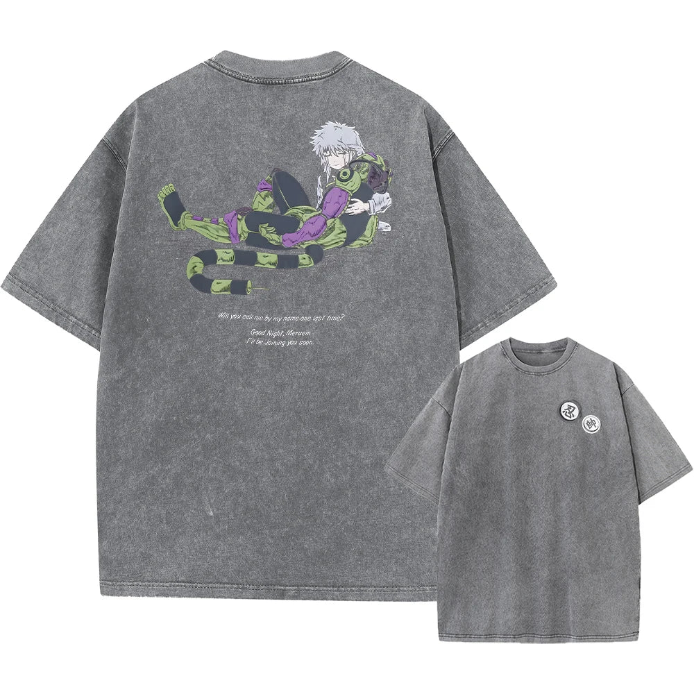 Anime Hunter X Hunter Washed Tshirt Graphic Hip Hop Vintage T Shirt Men Women Harajuku Cotton Casual Short Sleeve Tshirt