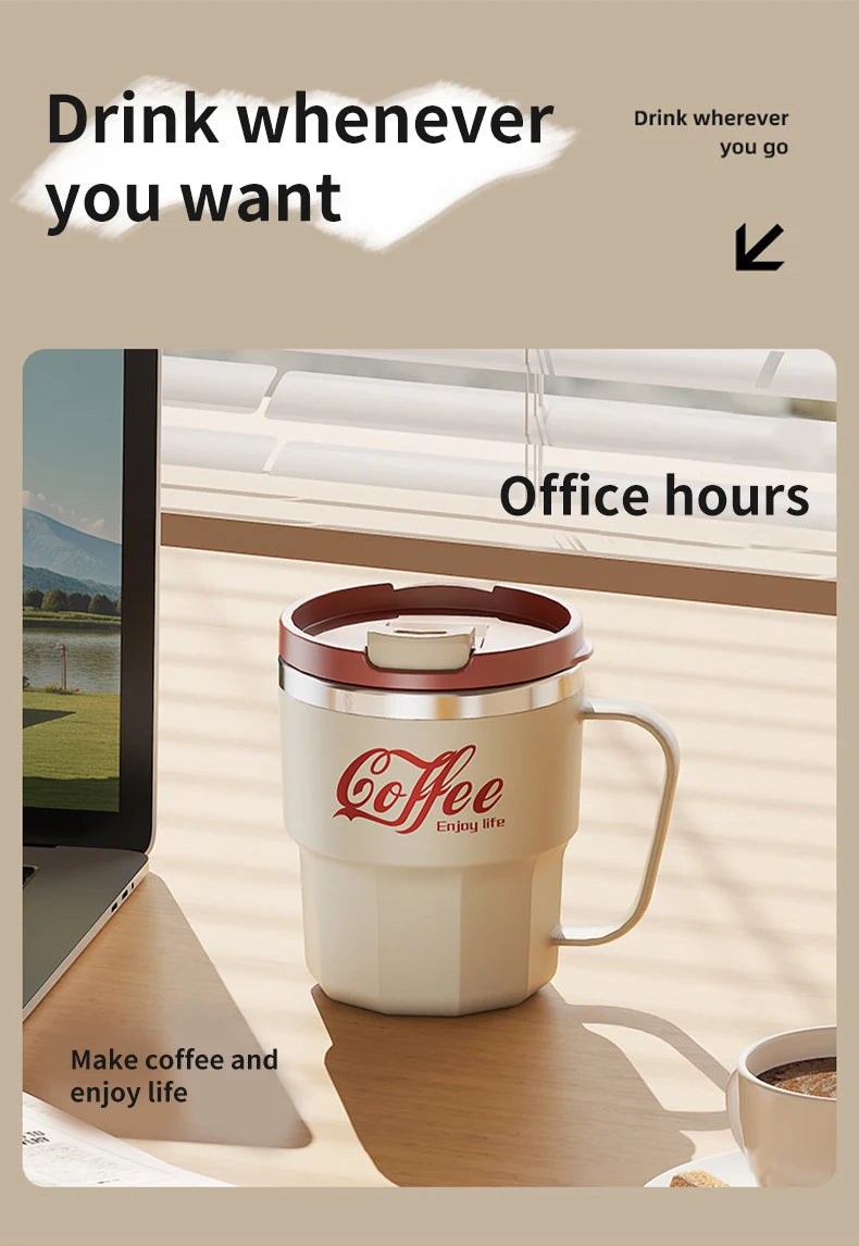 WORTHBUY 304 Stainless Steel Insulated Water Cup Double-Walled Drinking Cup Travel Portable Anti Scalding Milk Coffee Cup