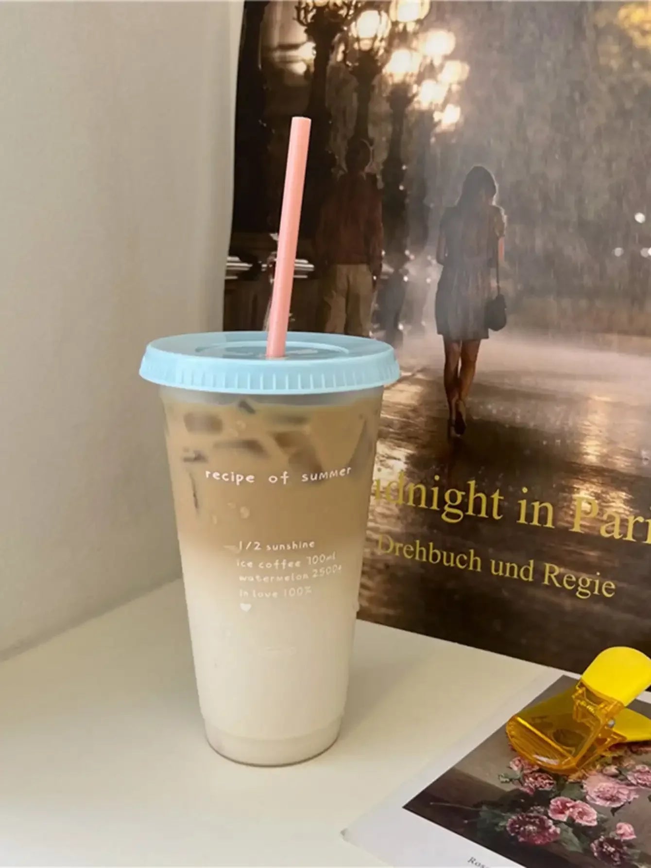 1pc-480ml/700ml Portable Reusable Plastic Straw Cup Large Capacity Handy Cup Drinking Juice Coffee Milk Tea Drinks Summer