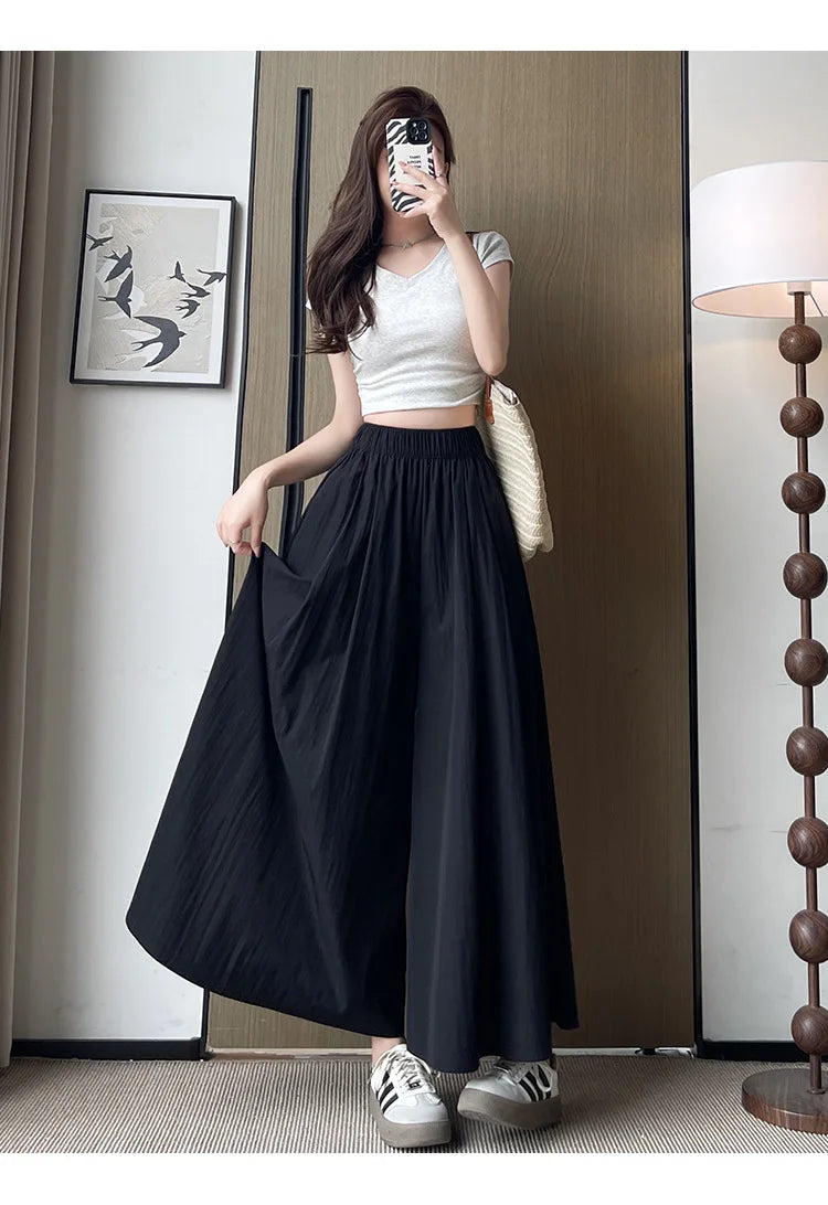 BIVIGAOS Spring Summer A-Line High Waist Pants Skirt Women Trend Fashion Japanese Culottes Casual Loose Ice Silk Wide Leg Pants