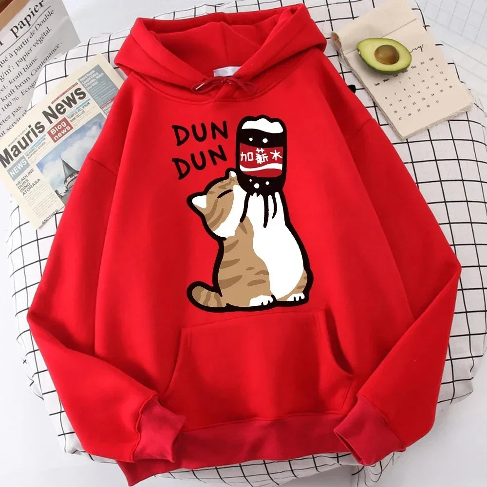 Cartoon Cat Drink Salary Increase Beverages women Hooded Sweaters Casual Hoodies Pleasure Sweatshirts Home Harajuku Tops