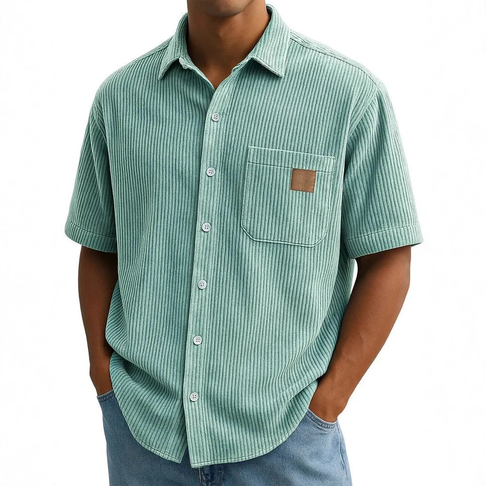 Men's Summer Shirts Elegant Shirt Luxury Clothes Man Retro Corduroy Short Sleeve Shirt Casual Fashion Logo Patch 2025