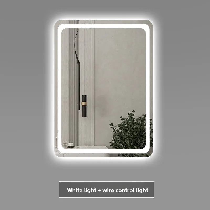 Stylish Square Smart Bathroom Mirror Washstand Makeup Mirror LED Lights Front and Rear Luminous Plug-in Full Body Mirror Vanity