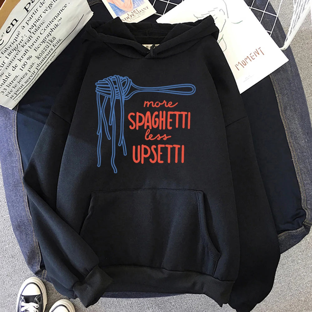 Funny Duck Spaghetti Hoodie More Spaghetti Less Upsetti Women Hoodies Autumn Winter Clothes Aesthetic Sweatshirt Vintage