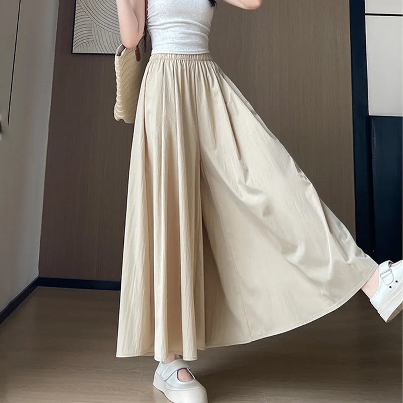 BIVIGAOS Spring Summer A-Line High Waist Pants Skirt Women Trend Fashion Japanese Culottes Casual Loose Ice Silk Wide Leg Pants