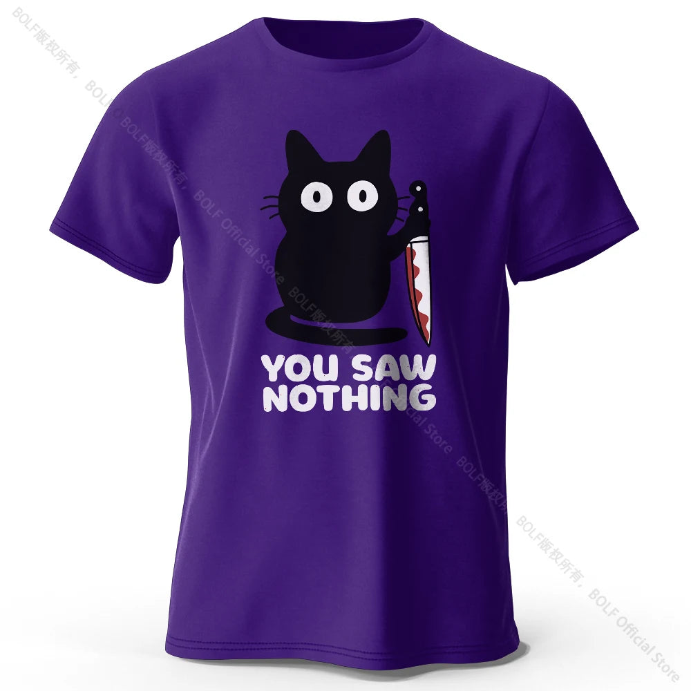 Women's Funny Cat Printed Basic Crew Neck 100% Cotton T-Shirt, Breathable Round Neck Short Sleeve Tee Unisex Fit for Men & Women
