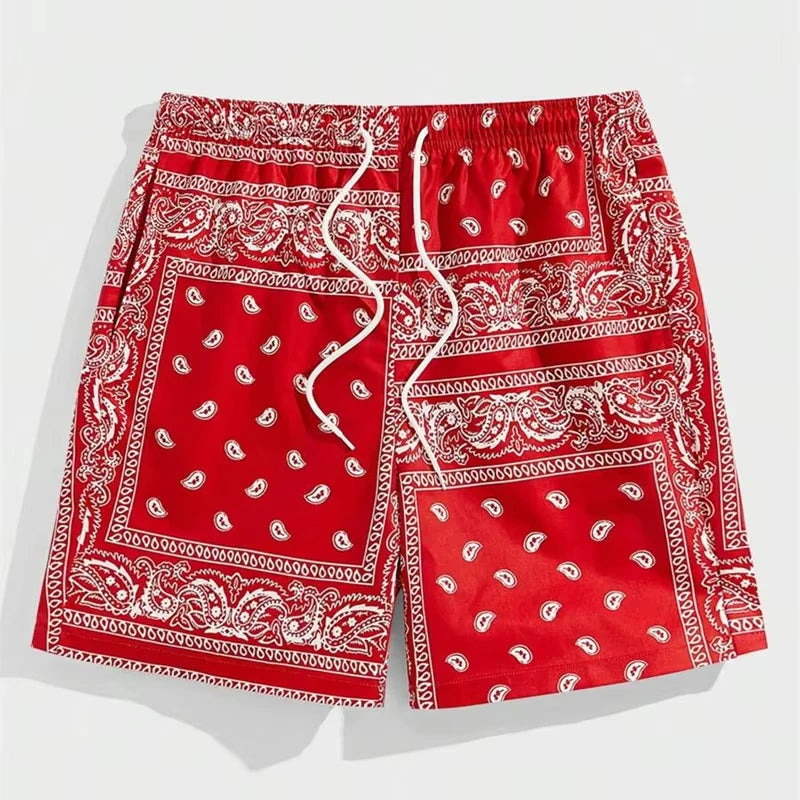 Trend Bandana Graphic Beach Short for Men Summer Fashion Swim Trunks Loose Casual Streetwear Hawaiian Short Pants