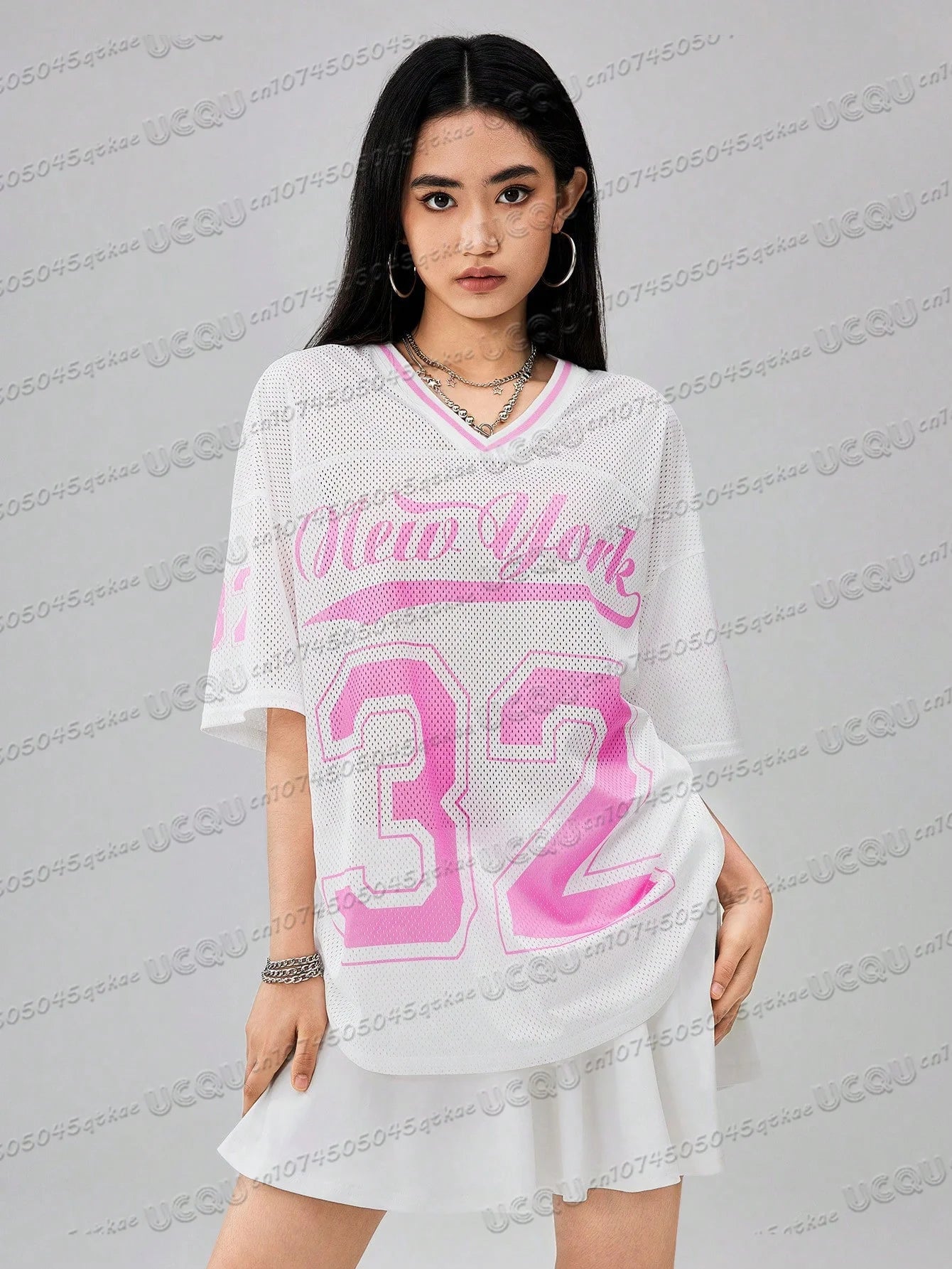 American Digital Printed Jersey T-Shirt V-Neck Mesh Short Sleeved World Bank Streetwear Casual Women'S Clothing Top