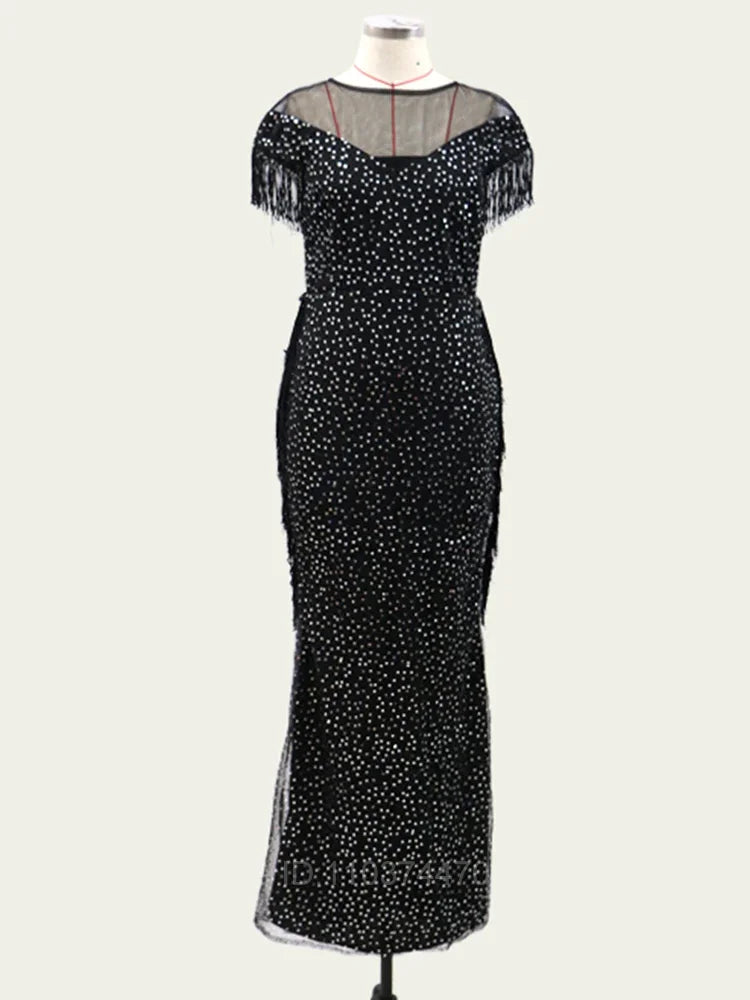 Evening Dress Hot Sale Sleeveless Tassel Evening Dresses V-Neck Leaf Tulle Embroidery Long Party Gown Elegant A-Line Formal Dres