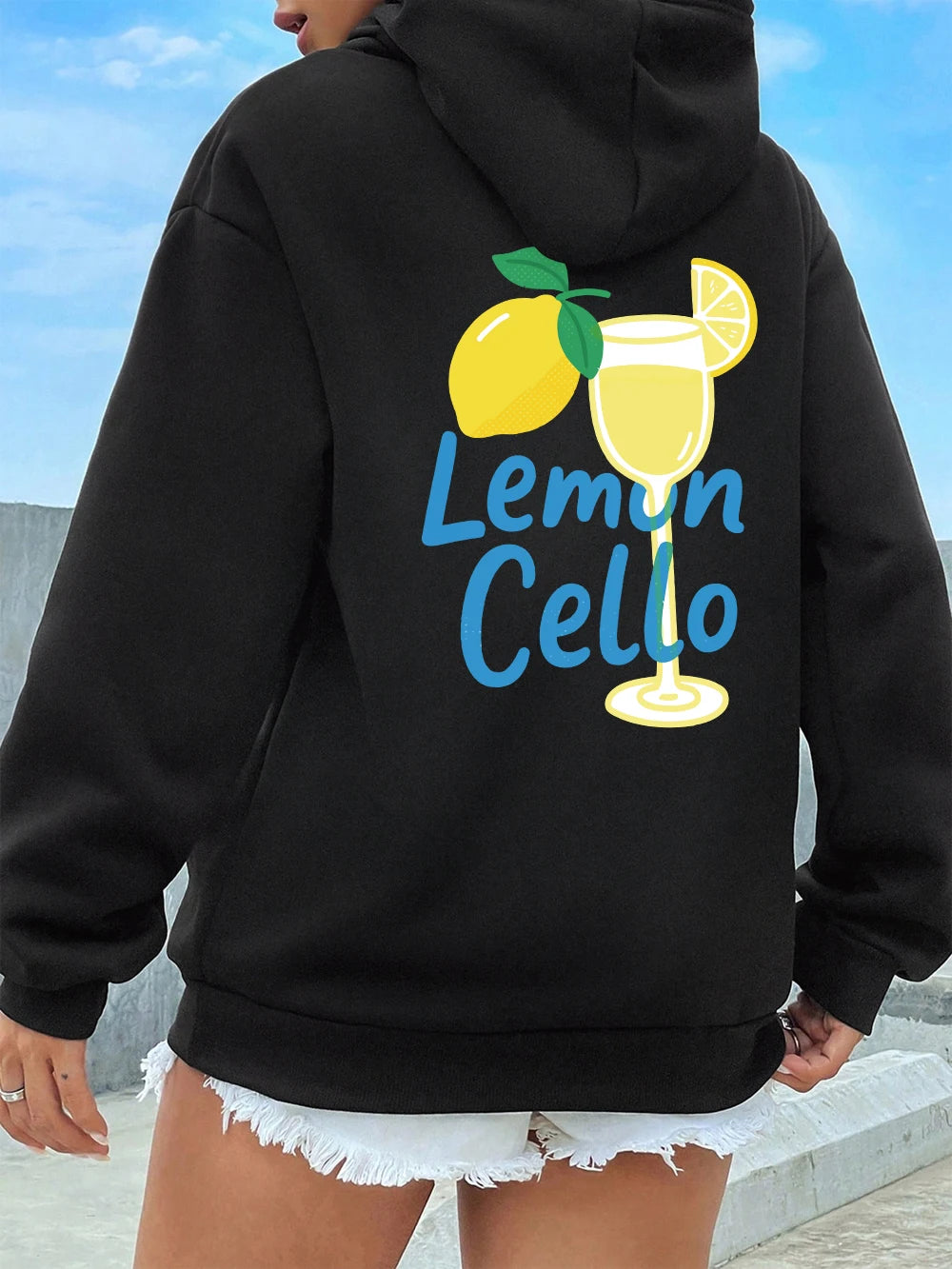 Fruit Wine Made With Lemon Juice Prints Hoodies Women Winter Fleece Warm Sweatshirt Casual Pocket Pullovers Basics Loose Clothes