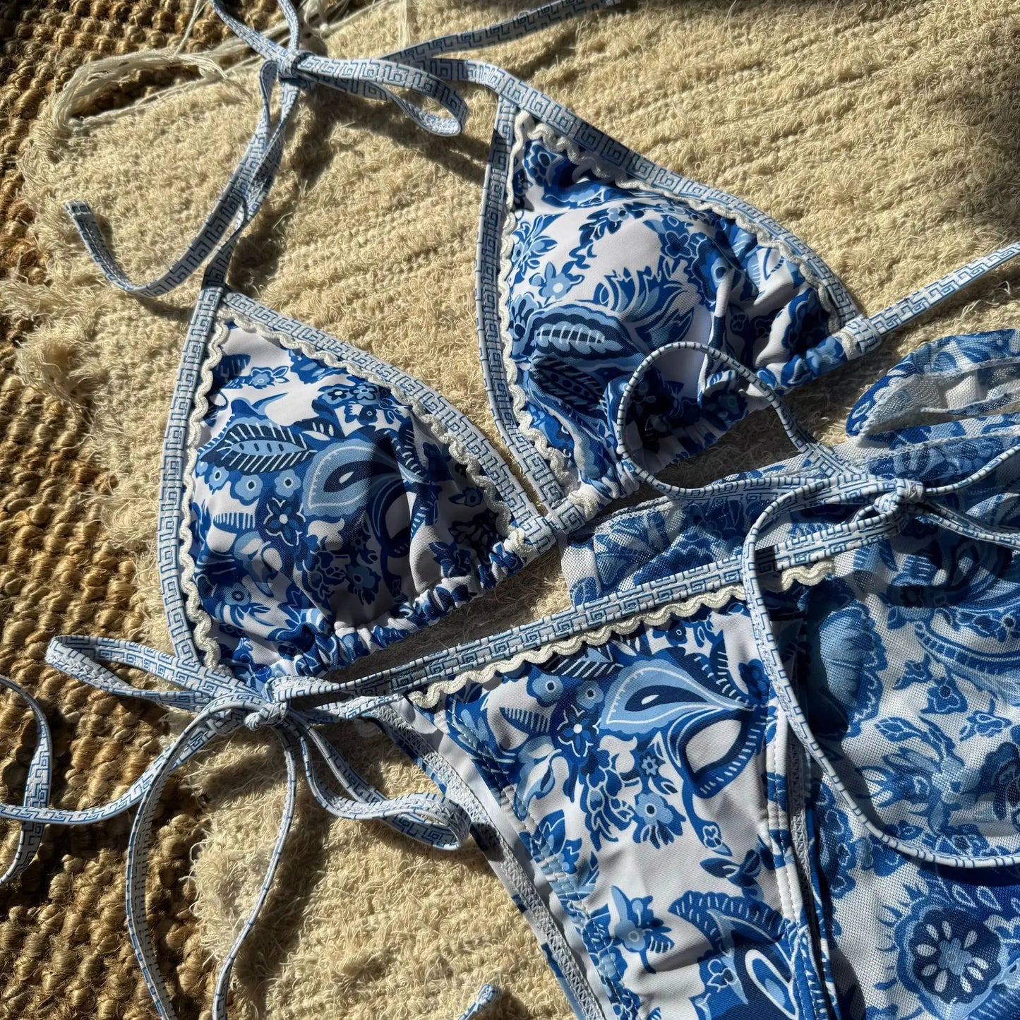 With Sarong Printed Halter Bikini Women Swimwear Female Swimsuit Three-pieces Bikini Set Padded Bather Bathing Suit Swim