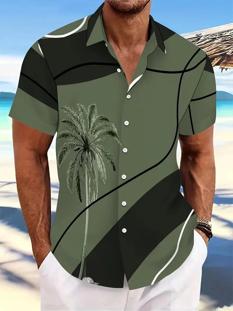 Beach Men's Lapel Shirt Summer Short Sleeve Outdoor Everyday Shirt Tops Landscape Printed Pattern OverSize Loose Men Clothing