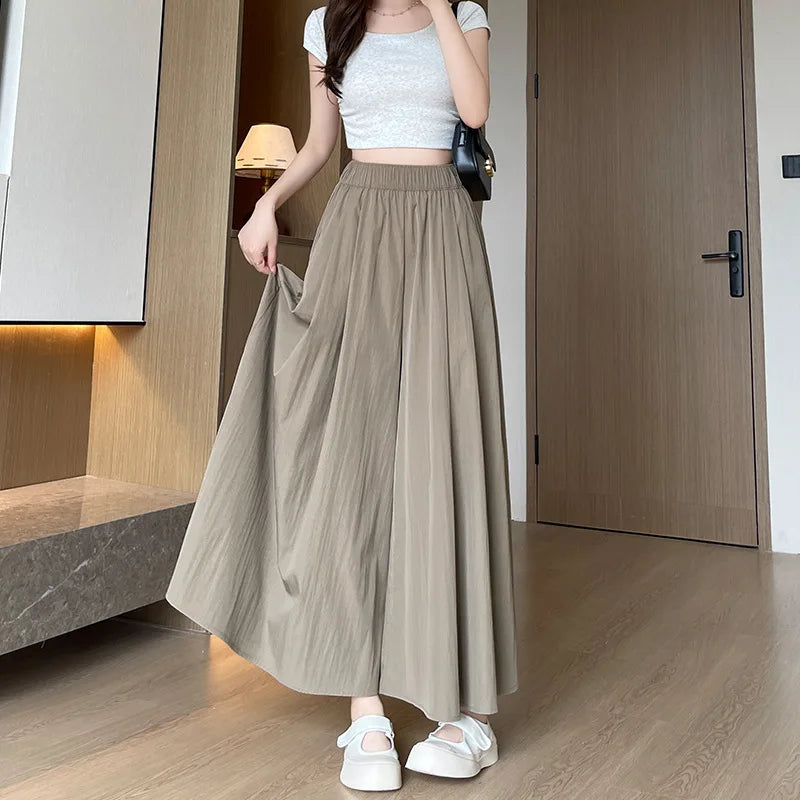 BIVIGAOS Spring Summer A-Line High Waist Pants Skirt Women Trend Fashion Japanese Culottes Casual Loose Ice Silk Wide Leg Pants