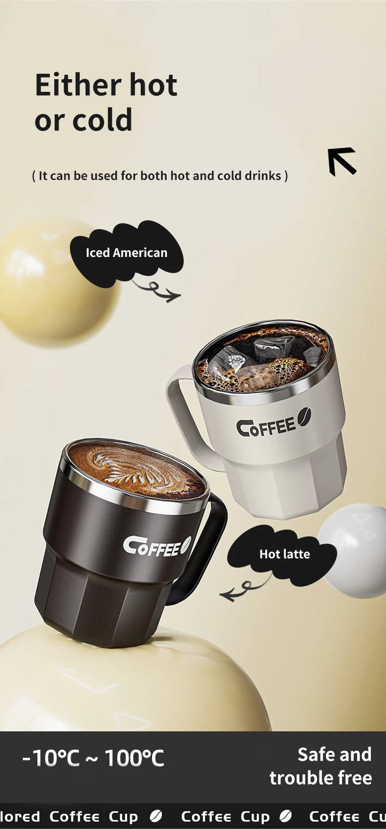 WORTHBUY 304 Stainless Steel Insulated Water Cup Double-Walled Drinking Cup Travel Portable Anti Scalding Milk Coffee Cup