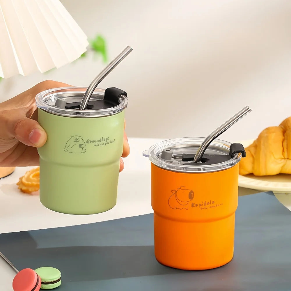 10-Ounce Coffee Cup Set with Straw And Lid Stainless Steel 304 Portable Outdoor Mug Office Removable Inner Cup Home Water Mug