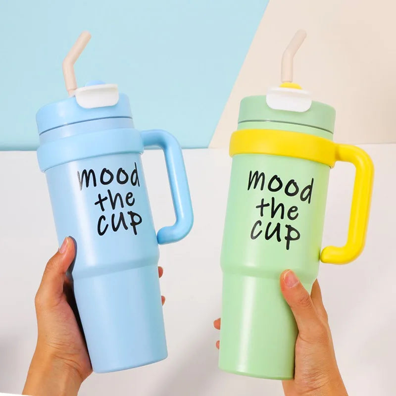 1000ML Thermal Water Bottle 32oz Large Capacity With Straw Stainless Steel Thermos Bottle Cold and Hot Thermos Cup