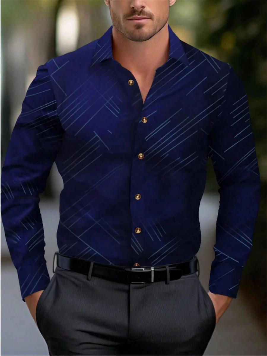 New Style Fashion Solid Color Men's Formal occupation Shirt Button-up Shirt Long Sleeve Striped Lapel Leisure And Comfort Spring